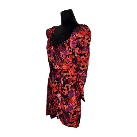 Saylor Alouette Red Floral Mini Dress Women's Size M Puff Sleeve Poppy Print - Picture 4 of 11